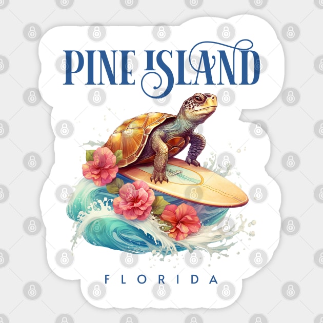 Pine Island Florida Smiling Surfing Turtle Souvenir Sticker by grendelfly73